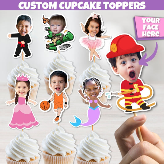 Custom Funny Face Cupcake Toppers Great For Any Occasion, Sports Theme, Girl Party Theme, Boy Birthday Ideas, Holidays, Pets Parties and more