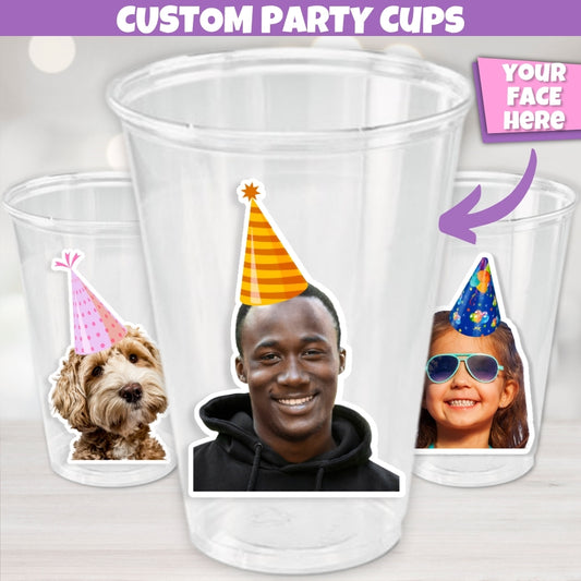 Personalized 16oz Disposable Plastic Party Cups With Picture, Party Cups For Adults, Kids Face Birthday Hat Party Cups, Funny Cups, Custom Wedding Tableware, Grooms Face Bachelorette Party Supplies