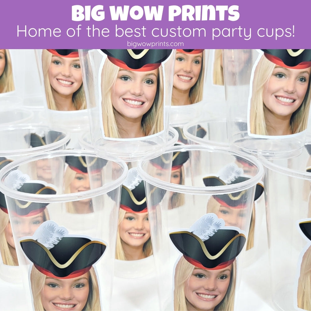 custom party cups, custom birthday party cups, personalized birthday cups, disposable birthday cups, face cups, cups with face on it, pirate cups, bachelorette cups, kids cups, kids birthday cups, kids birthday themes, girl birthday themes, boy birthday themes, funny gifts for adults 