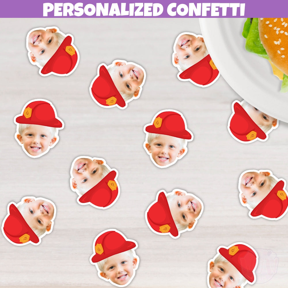 firefighter personalized face confetti with firefighter helmet