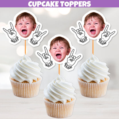 rock and roll face cupcake topper