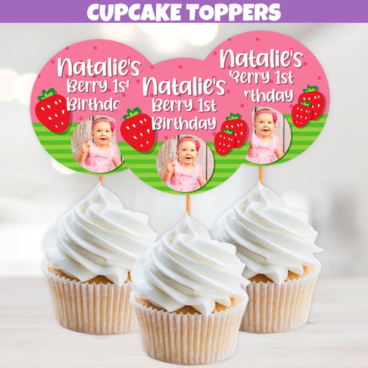 strawberry cupcake toppers personalized face cupcake toppers customized with photo name and age