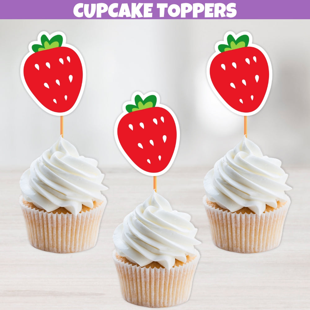 Strawberry cupcake toppers for berry 1st birthday or any sweet summer themed birthday parties