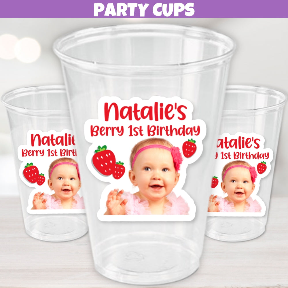 strawberry birthday cups for summer party decorations, strawberry party ideas