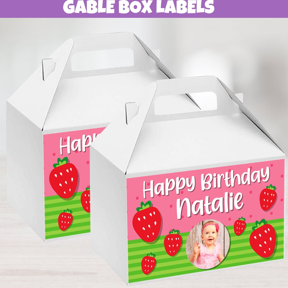 strawberry stickers for strawberry themed birthday party favor ideas